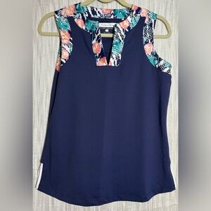 Pebble Beach Navy Tank Top with Floral Trim size Medium